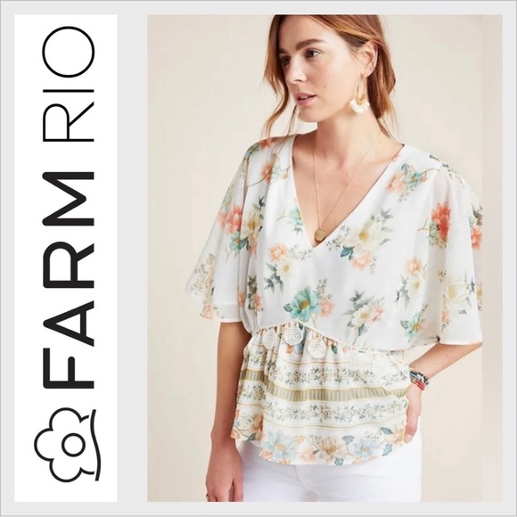 FARM Rio Tops - Farm Rio Anthropologie Hestia Floral Printed OVERSIZED Blouse Large